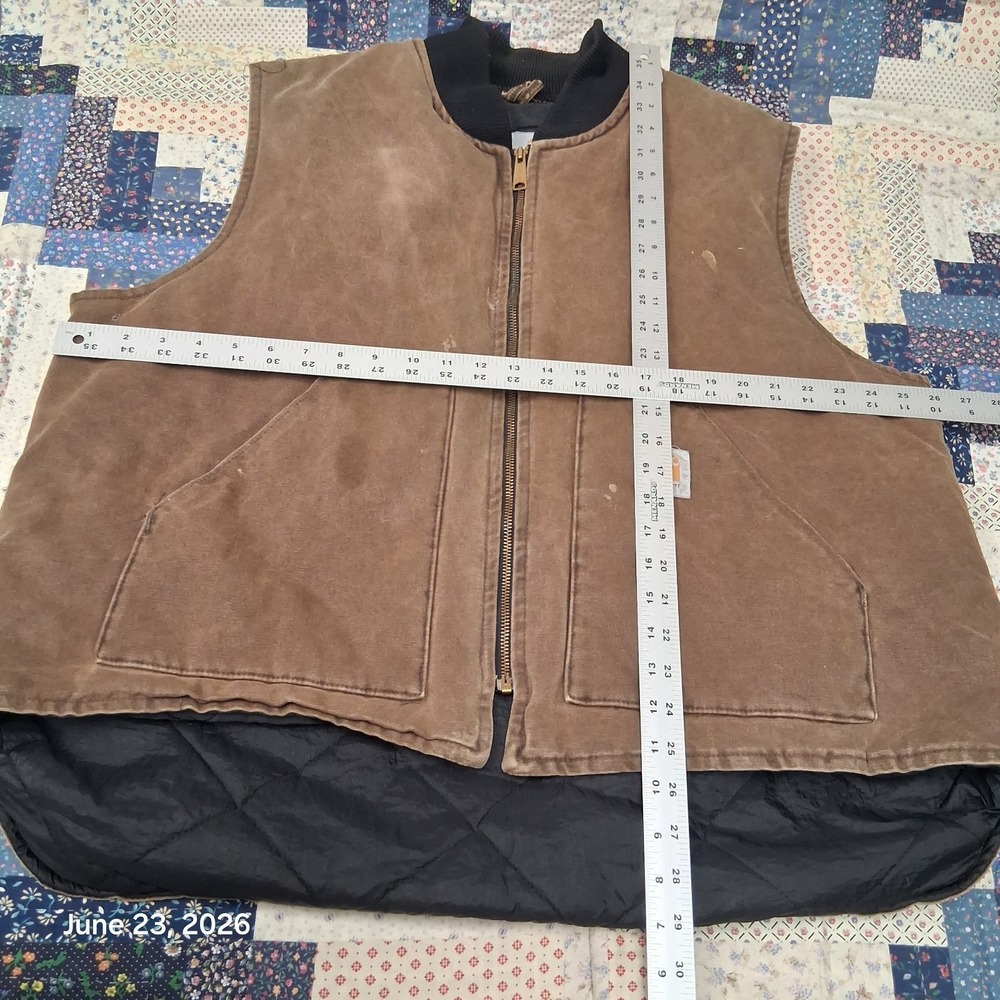 Vintage Carhartt Canvas Work Vest Size 2XL Brown VQ1882 Made in USA 1998 - Picture 6 of 12